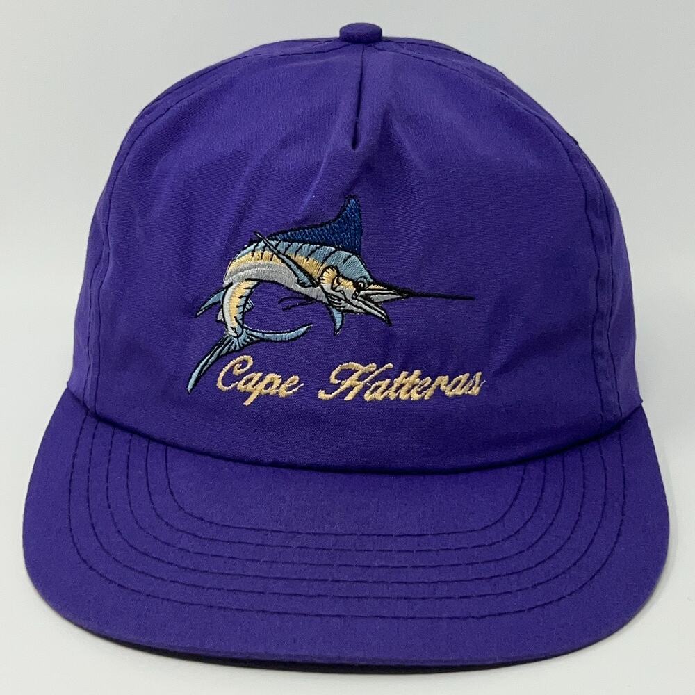 Vintage 90s Cape Hatteras Swordfish Hat Baseball Cap Fishing Snapback Purple